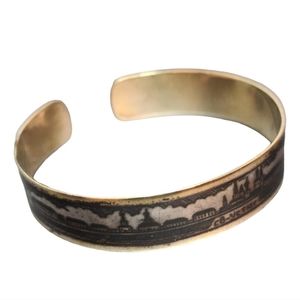 Vintage Gold Over Silver 900 Niello Style Cuff Bracelet Soviet Jewelry